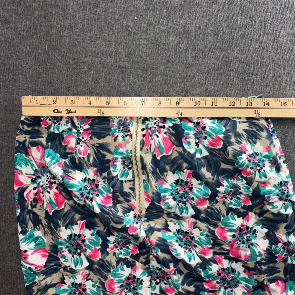 Love Riche Floral Mini Skirt Pink Teal Bodycon Exposed Back Zipper Size M